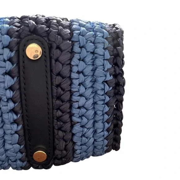 Kate Spade Sam Stripe Straw Medium Satchel Blue - Picture 7 of 16